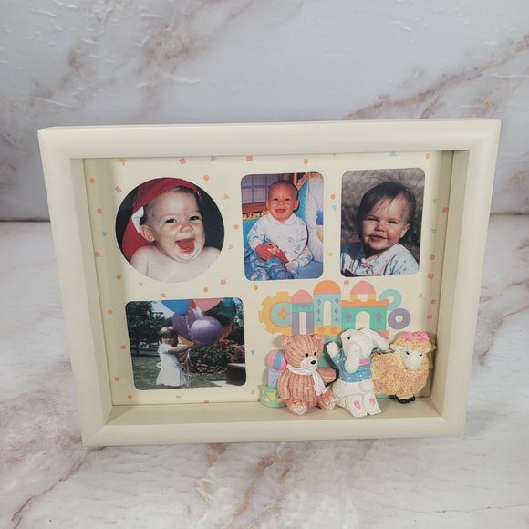 Vintage Mervyns Wooden Photo Frame w/ Poly Animal Attachments Children B… - Picture 5 of 7